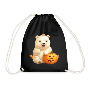 Halloween polar bear with pumpkin - Drawstring Bag - black - Front