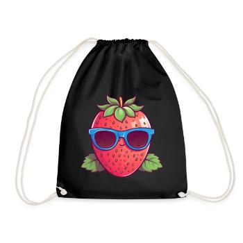Coole Kawaii-Erdbeere: Fruchtiger Trendsetter - Turnbeutel - Schwarz - Vorne