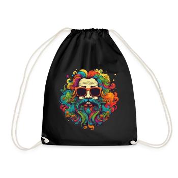 Buntes 70er Jahre Flower Power Hippie Design - Turnbeutel - Schwarz - Vorne