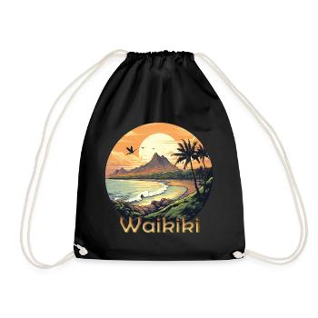 Waikiki Hawaii sunset on the beach - Drawstring Bag - black - Front