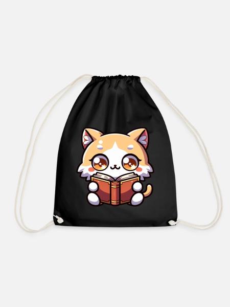 Katze liest Buch Kätzchen Bodysuit Druck - Turnbeutel - Schwarz