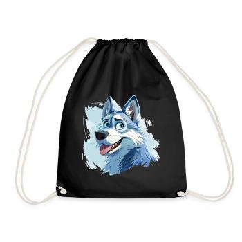 Husky Dog Sled Dog Breed Winter Cartoon - Drawstring Bag - black - Front