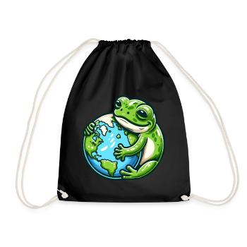 Frosch Umarmt die Erde: Tag der Erde - Turnbeutel - Schwarz - Vorne