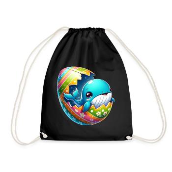 Colorful Whale Hatching from Easter Egg Cartoon - Drawstring Bag - black - Front