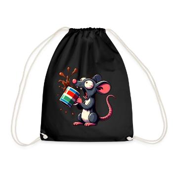 Mouse with coffee caffeine shock - Drawstring Bag - black - Front