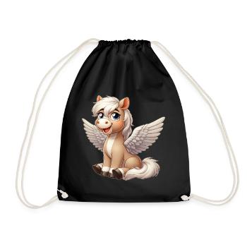 Cute Horse Angel Cartoon with Wings - Drawstring Bag - black - Front