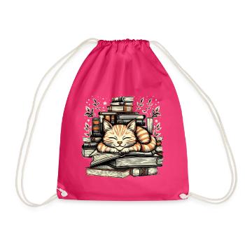 CHAT DOUILLET FAISANT UNE SIESTE SUR DES LIVRES - Sac de sport léger - fuchsia - Devant