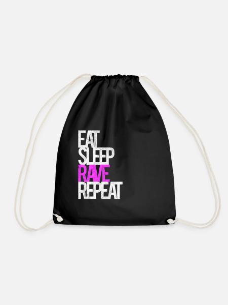 Rave Raver Techno Musik Eat Sleep Rave Repeat - Turnbeutel - Schwarz