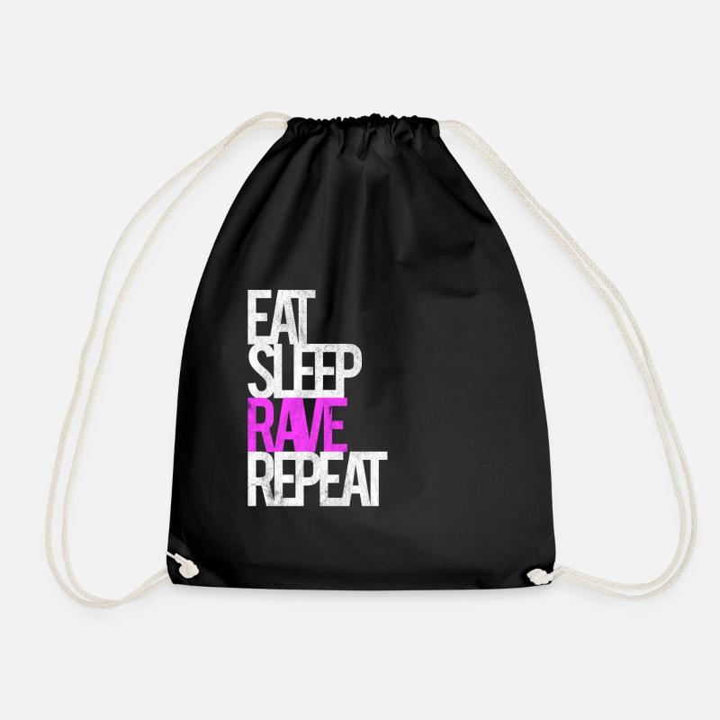 Rave Raver Techno Musik Eat Sleep Rave Repeat - Turnbeutel - Schwarz