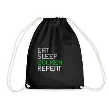 Gaming video game saying funny eat gambling repeat - Drawstring Bag - black - Front