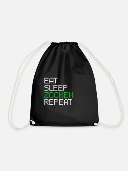 Gaming Videospiel Spruch lustig eat zocken repeat - Turnbeutel - Schwarz
