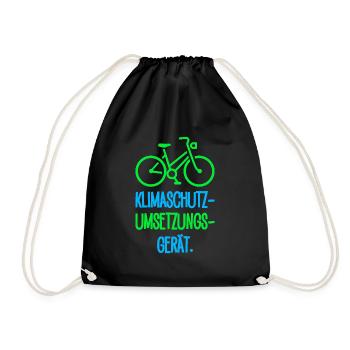Klimaschutz Umsätzungs Gerät Fahrrad Geschenk - Turnbeutel - Schwarz - Vorne