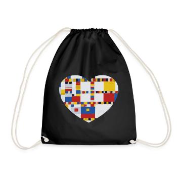 Heart with painting Mondrian Victory Boogie Woogie - Drawstring Bag - black - Front