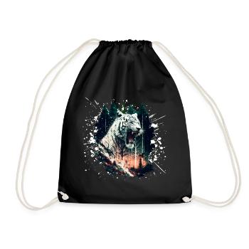 White angry roaring tiger in the jungle - Drawstring Bag - black - Front