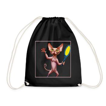 Tennis Sphynx Cat - Drawstring Bag - black - Front