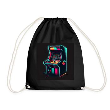90s Gaming Cabinet - AI Generated Art Series - Drawstring Bag - black - Front