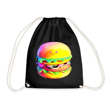 Colorful kawaii hamburger - Drawstring Bag - black - Front