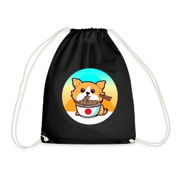 Hund isst Ramen-Nudeln - Turnbeutel - Schwarz - Vorne