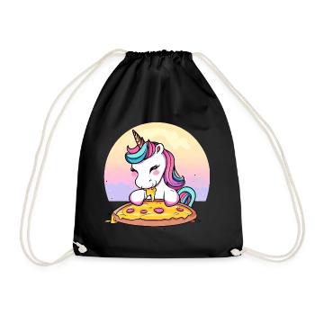 Licorne mangeant une pizza au coucher du soleil - Sac de sport léger - noir - Devant