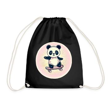 Skateboard panda in sunset - Drawstring Bag - black - Front
