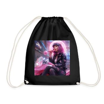 Bubblegum Girl - Cyberpunk Popart Bikergirl - Drawstring Bag - black - Front