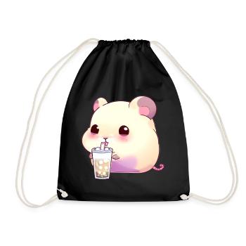 Kawaii Hamster mit Bubble Tea - Turnbeutel - Schwarz - Vorne