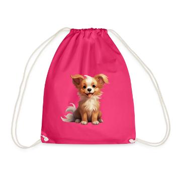 Chibi Dog - Drawstring Bag - fuchsia - Front