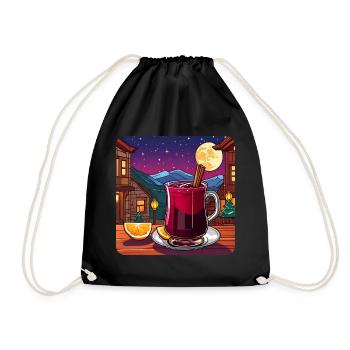 Heißer Glühwein mit Zimtstange im Winter - Turnbeutel - Schwarz - Vorne