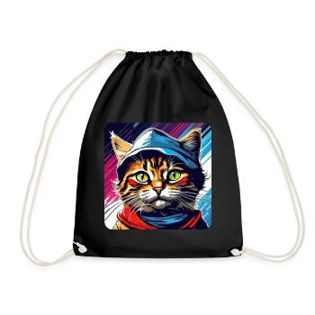Chat tigré cool avec casquette - Sac de sport léger - noir - Devant