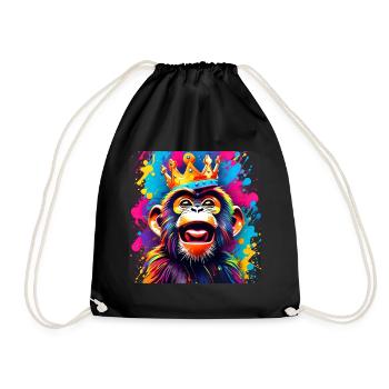 Cheeky monkey with crown in graffiti style - Drawstring Bag - black - Front