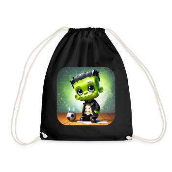 Cute little green monster - Drawstring Bag - black - Front