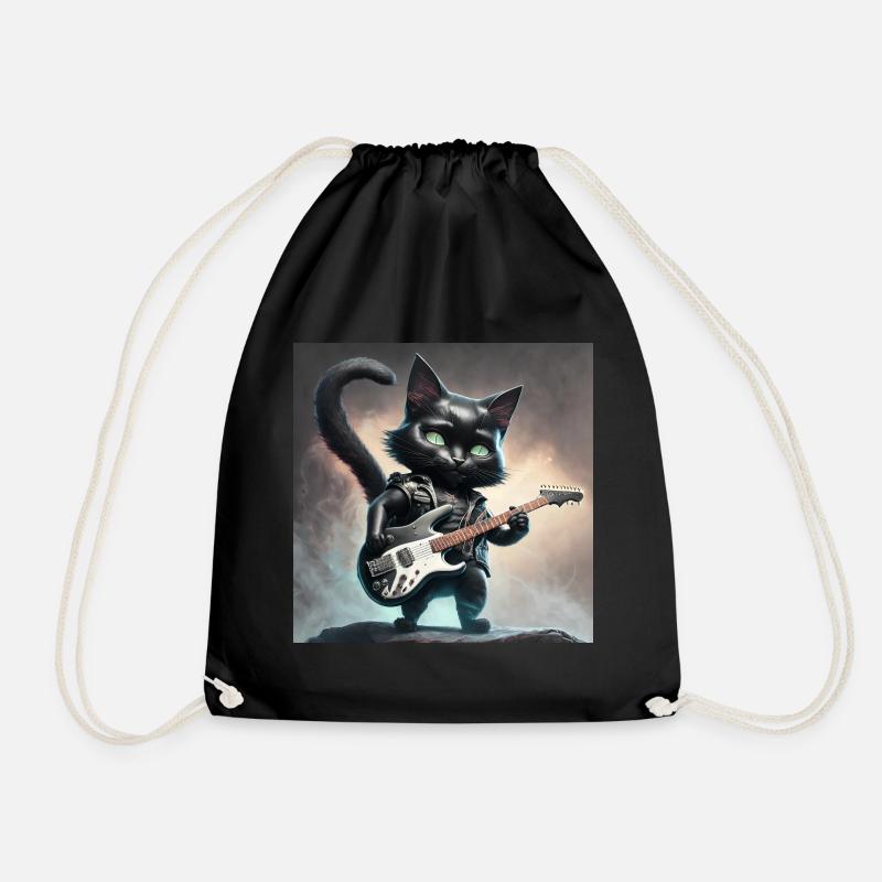 Rocker-Gitarren-Glitzer Katze: Süß & rebellisch - Turnbeutel - Schwarz