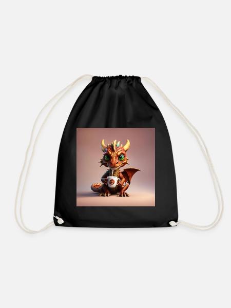 Baby Coffee Dragon - Drawstring Bag - black