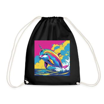 Pop Art Regenbogen Einhorn Delfin - Turnbeutel - Schwarz - Vorne
