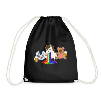 Rainbow Pferd Bär Hase Junggesellenabschied Bier - Turnbeutel - Schwarz - Vorne