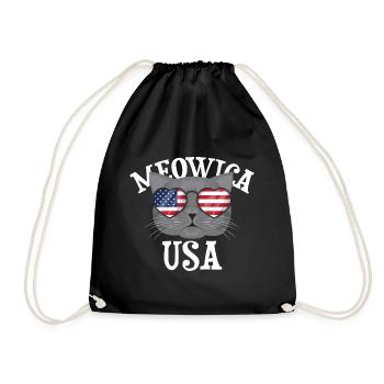 Meowica USA Cat (cat) - Drawstring Bag - black - Front