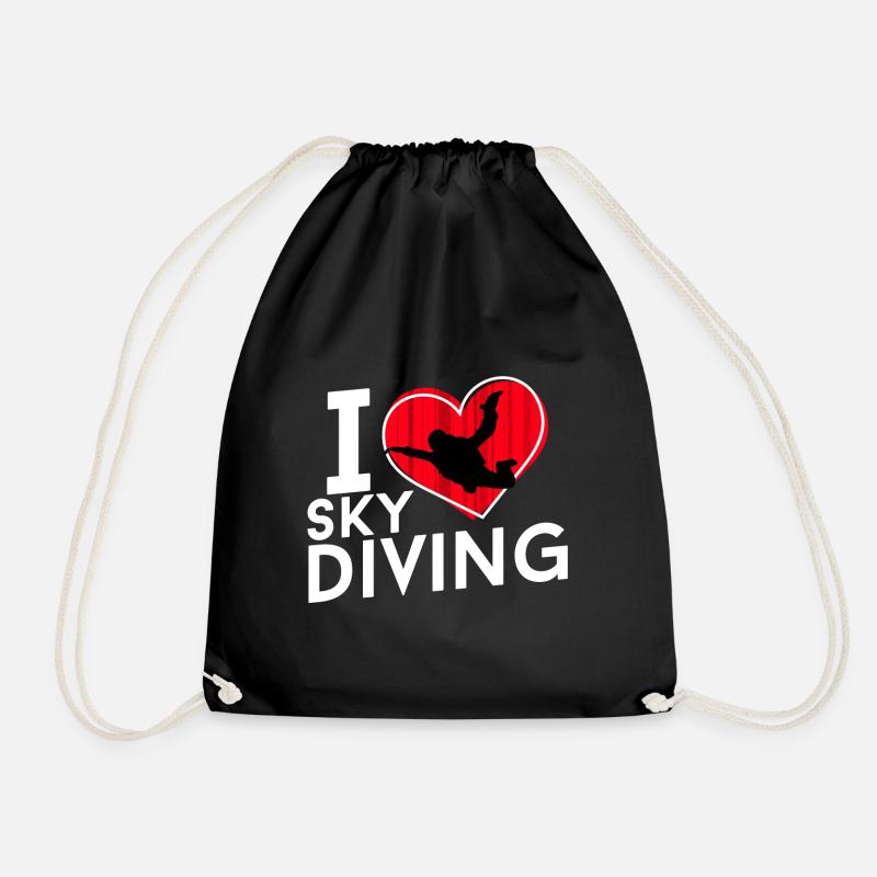 I love sky diving - Drawstring Bag - black