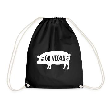 Go vegan animal protection pig gift - Drawstring Bag - black - Front