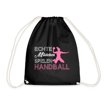 Echte Maedchen spielen Handball Geschenk - Turnbeutel - Schwarz - Vorne