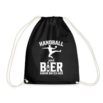 Handball und Bier Darum bin ich hier Geschenk - Turnbeutel - Schwarz - Vorne