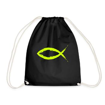 Fisch Christentum Symbol Religion Kirche Gelb. - Turnbeutel - Schwarz - Vorne