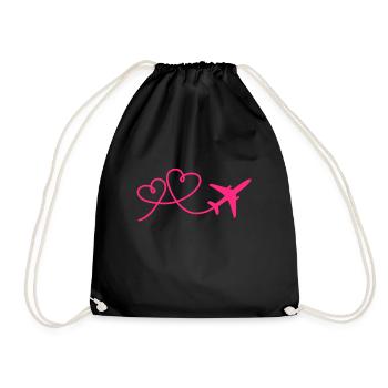 Flugzeug Flieger mit Herz Rosa - Turnbeutel - Schwarz - Vorne