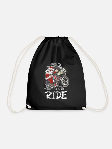 Biker Santa Motorcycle - Oh What Fun It Is To Ride - Drawstring Bag - black