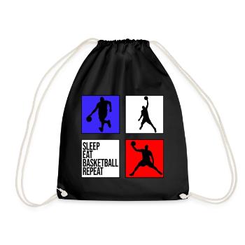 basketball basketball sleep eat basketball repeat - Drawstring Bag - black - Front