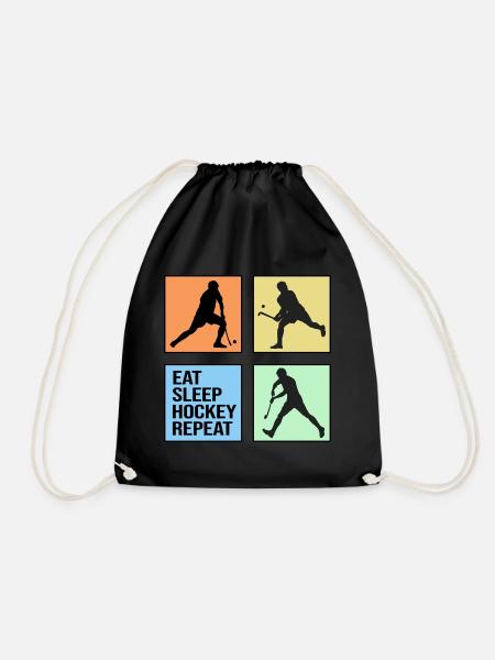 feldhockey hockey repeat hockeyspieler retro - Turnbeutel - Schwarz