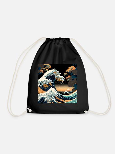 Ukiyo Welle Japanische Kunst - Turnbeutel - Schwarz