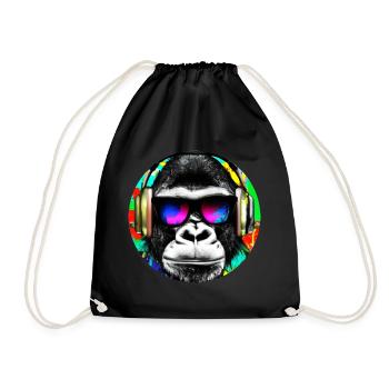 Gorilla mit Kopfhörer und Sonnenbrille - Turnbeutel - Schwarz - Vorne