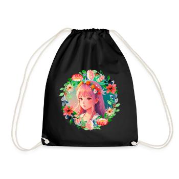Anime Manga Kpop Girl in Garden - Drawstring Bag - black - Front