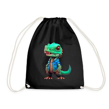small T-Rex in denim jacket - Drawstring Bag - black - Front