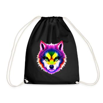 Mystical Rainbow Wolf Head - Drawstring Bag - black - Front
